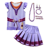 Movie Wish  Asha Kids Girls Cosplay Dress Outfits Halloween Carnival Costume